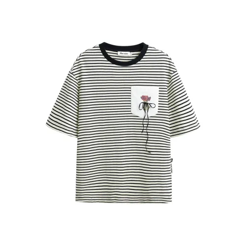 Marc Moore Повседневный Цветочный Удобный Бант Розовый Короткий Рукав Т-Рубашка Женская