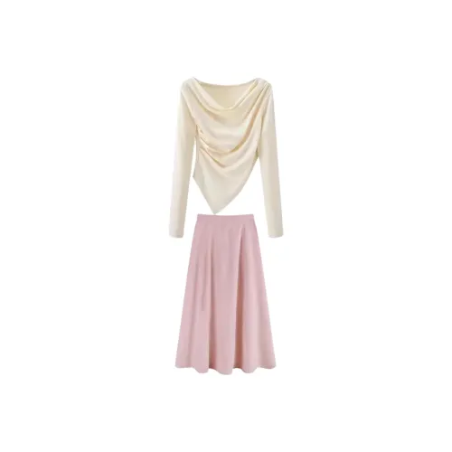 KKX Белый топ + Розовый Group Женские Комплекты с юбкой