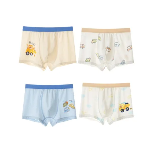 MIIOW 4 пачки [Синий + Светло-желтый + Белый + Экрю] Детское нижнее белье