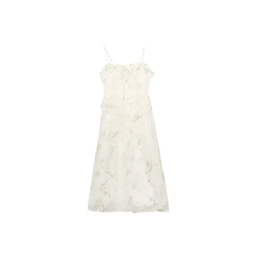 Wang Leshi Белый Женские Длинные Платья с Длинными Рукавами