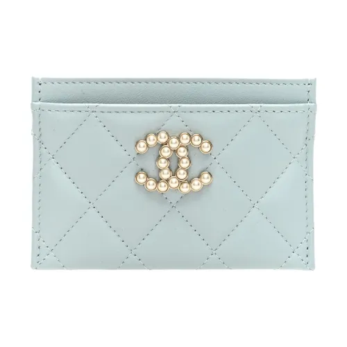 CHANEL Телячья кожа Держатель для карт Женский Светло-синий