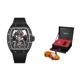 Черный корпус, черный циферблат, черный резиновый ремешок, модель Car, коробка