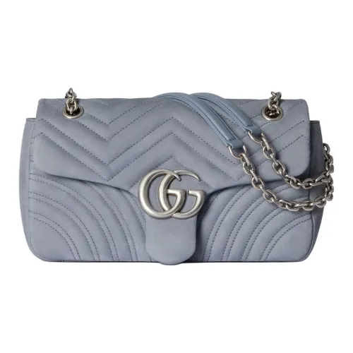 GUCCI GG Marmont Замшевая Сумка через плечо Средняя Женская Светло-синяя