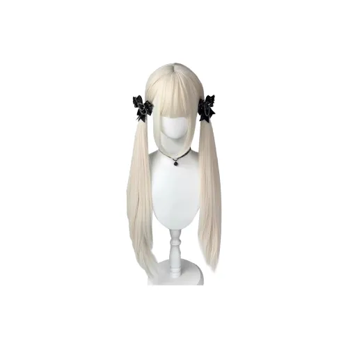 UMIFFA Lolita Double Ponytail Перука для Женщин 85 см Молочно-белый Золотой Длинные Прямые Волосы Полная Голова Косплей Набор Перук