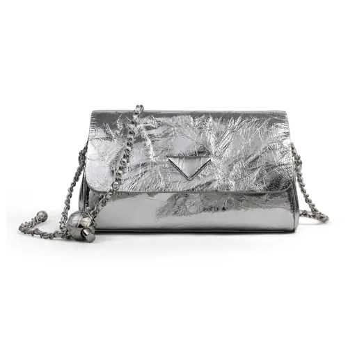 PT'SON Коровья кожа Сумка через плечо Стандартная Женская Серебряный Черный