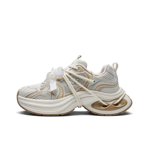 KAPPA Спина к Спине Поддержка Устойчивость к Износу Низкий Топ Толстая подошва Кроссовки Женские Экрю