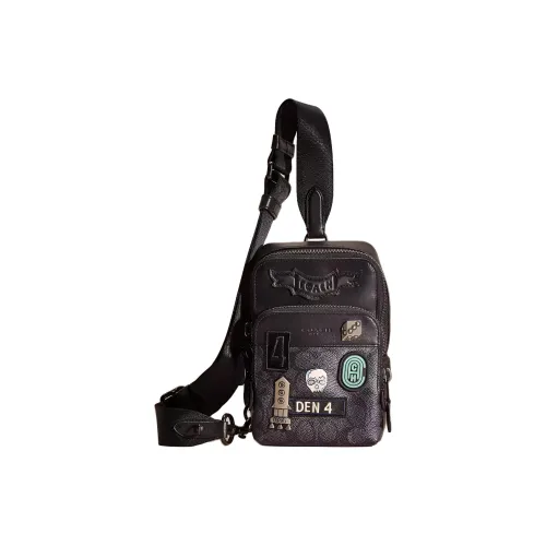 COACH Gotham Покрытый холст с утонченной телячьей кожей сумка-слинг мини мужской угольный