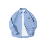 [Длинный рукав рубашка] Светло-синий (Легкий, простой, буква, логотип на груди)