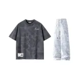 Gray T-Shirt + White Tie-Dye Casual Pants  
Серый футболка + белые тай-дай повседневные штаны