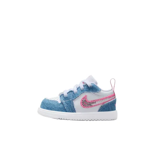 Jordan 1 Low Топ Обувь для малышей Белый Синий Infant и Toddler