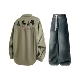 Комплект одежды (Топ цвета хаки + Штаны винтажного синего цвета)