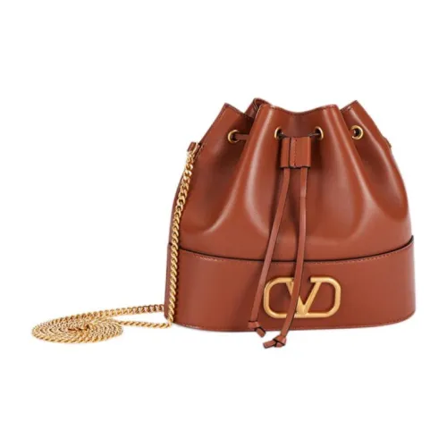 Valentino Vlogo Телячья кожа Ведрообразная сумка Сумка через плечо Женская Красно-коричневая