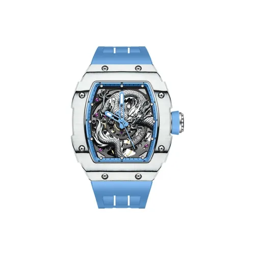 HaofaTourbillon Arknights Series Механический механизм Резиновый ремешок Часы Мужские часы Черепный циферблат