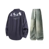 Комплект одежды (Синий топ + Желтые грязные штаны)