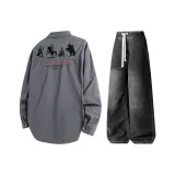 Комплект (Топ серого цвета + черные штаны)