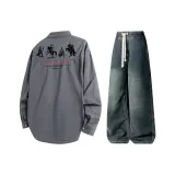 Комплект (Железо-серый топ + винтажные синие штаны)