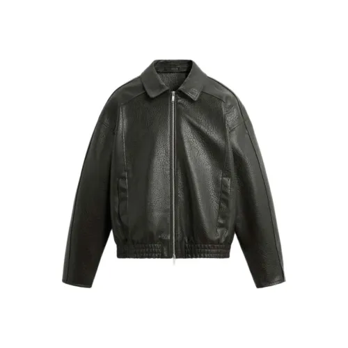 ZARA Темно-оливково-зеленые мужские кожаные куртки