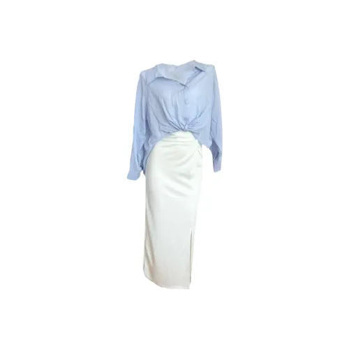 AURORA MUSE Синий Рубашка + Белая Юбка Женские Комплекты с Юбкой