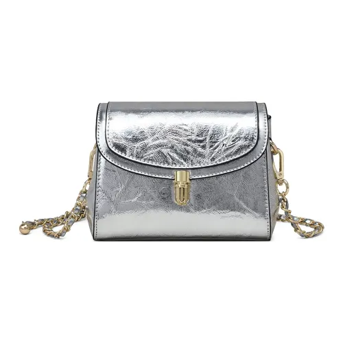PT'SON Коровья кожа Сумка через плечо Стандартная Женская Серебряный