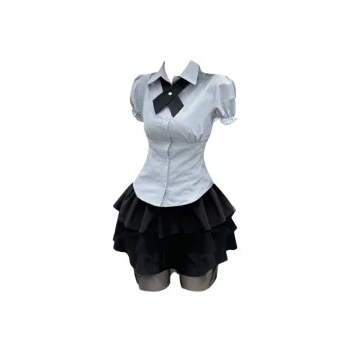 Wang Leshi Светло-серый Комплекты Женские Юбка и Топ