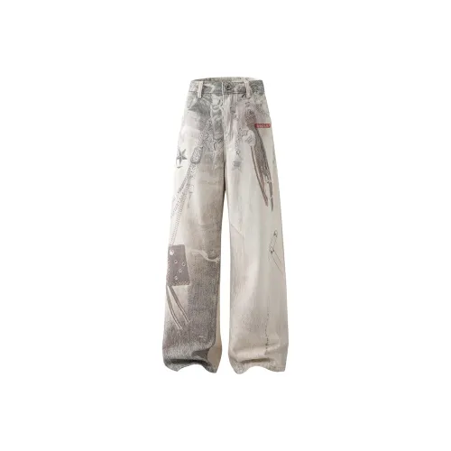 HOKLV Цифровой Принт Цвет Унисекс Джинсы