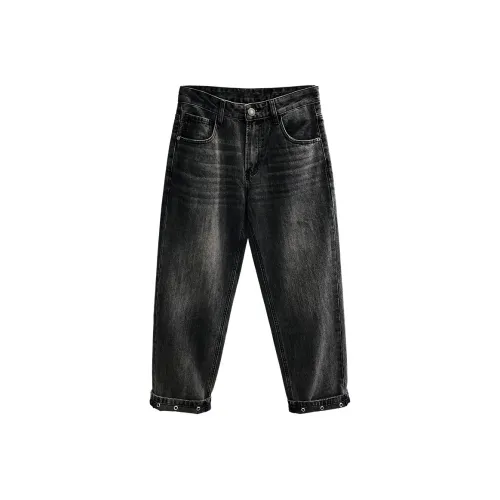 YGQPZHZ Серый Черный Мужские Джинсы