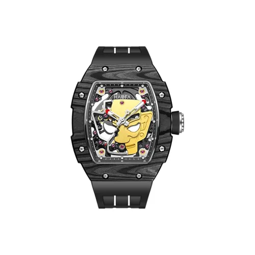 HaofaTourbillon Arknights Series Механический механизм Резиновый ремешок Часы Мужские часы Черепный циферблат