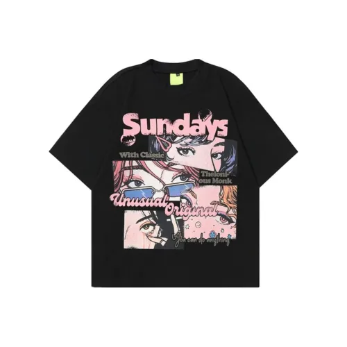 Wooden Rabbit Мужская одежда Студенческая футболка HIGH STREET С принтом Свободный крой Универсальный Нишевый Дизайн Мультяшный Мужской