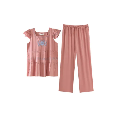 ZumashL S85182# Короткий рукав Рубашка и Штаны LIP Красный Индиго Женские Пижамные комплекты