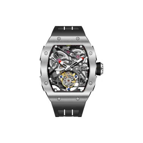 HaofaTourbillon Механический механизм Резиновый ремешок Часы Мужские Черный циферблат