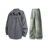 Комплект (Железо-серый топ + желтые грязные штаны)