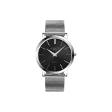 Серебряный корпус с черным циферблатом - серебряная сетка, полоска