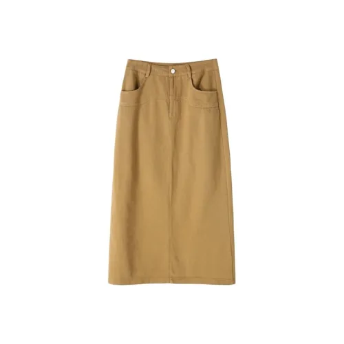 JOSR Хаки Женские Джинсовые Длинные Юбки