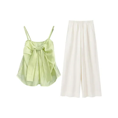 MARIE·COCO Светло-зеленый топ на бретелях + штаны, женские повседневные костюмы