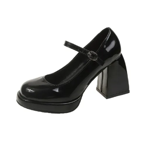 Yue Elsa Грубый каблук Туфли Мэри Джейн Женские Черные