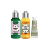 Трехкомпонентный комплект: Амбровый масляный бальзам для ванны 75 мл + Зелено-оранжевый питательный лосьон 75 мл + Сладкий миндальный крем для рук 10 мл