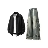 Чёрный топ + жёлтые грязные штаны