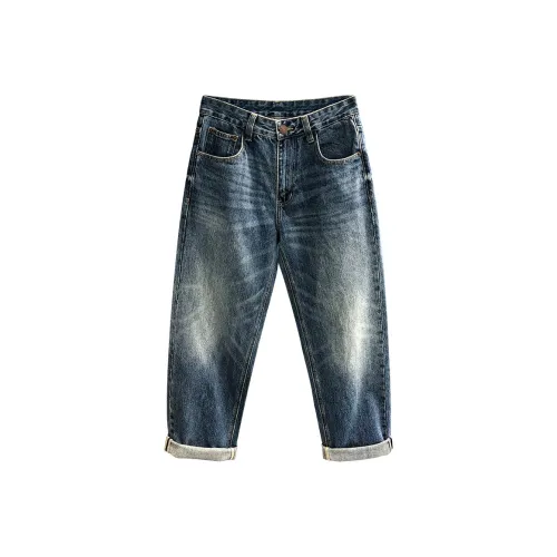 YGQPZHZ Выстиранные синие мужские джинсы