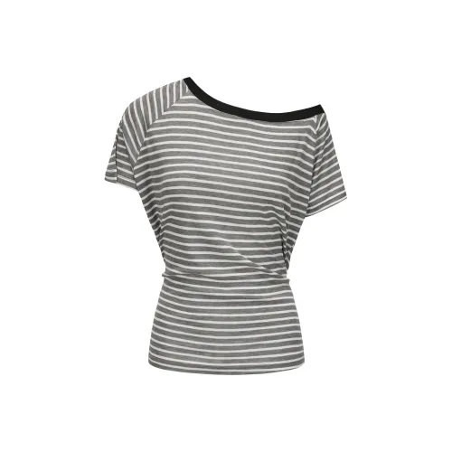CSEEYM Серый Белый Полосы Женская T-Рубашка
