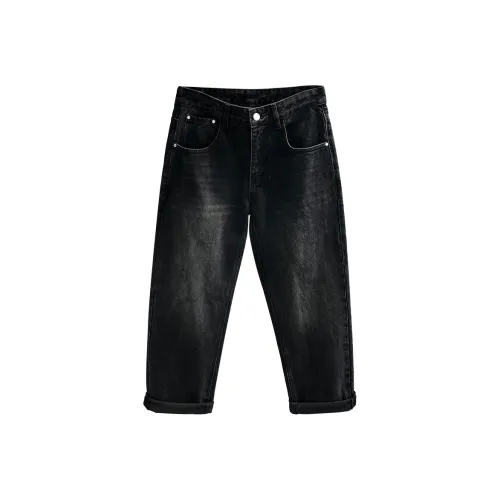 YGQPZHZ Выстиранный Черный Мужские Джинсы