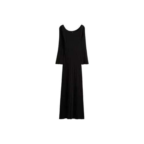 H&M Черные Женские Длинные Платья с Длинными Рукавами