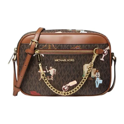 MICHAEL KORS Jet Set Холст и Кожа Сумка через плечо Большая Женская Коричневая