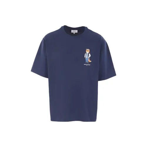 Maison Kitsune Dressed Fox Blue Men's T-Shirts Maison Kitsune Dressed Fox Синие Мужские Футболки