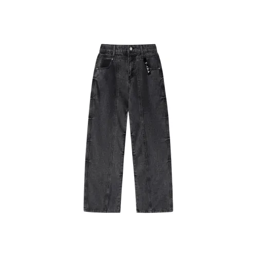 T IRA Черный Серый Нет Логотип Пряжка Унисекс Джинсы