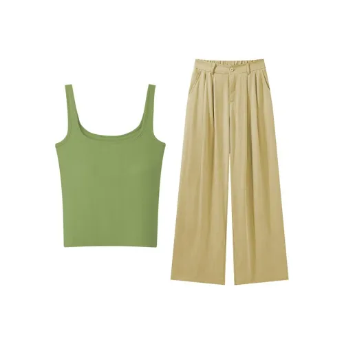 MARIE·COCO Зеленый топ на бретелях + брюки, повседневный костюм для женщин