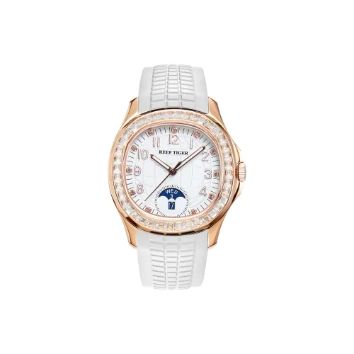 REEF TIGER Автоматический Механический Механизм Силиконовый Ремешок Часы Мужские Белый Циферблат