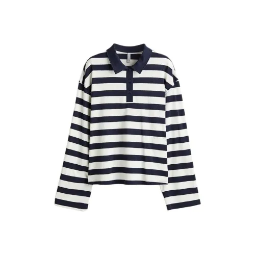 H&M Белый/Темно-Синий Полосы Женское Поло
