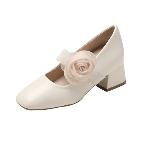 JIUXINGDAO Грубый каблук Туфли Мэри Джейн Женские Абрикос