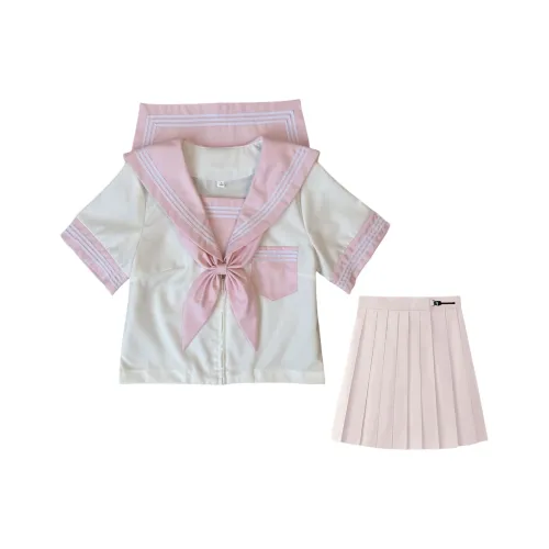 SHENBEI JK Новый Розовый Короткий Рукав Топ+Юбка+Розовая Золотая Рыбка Арочный Женские Юбка Комплект