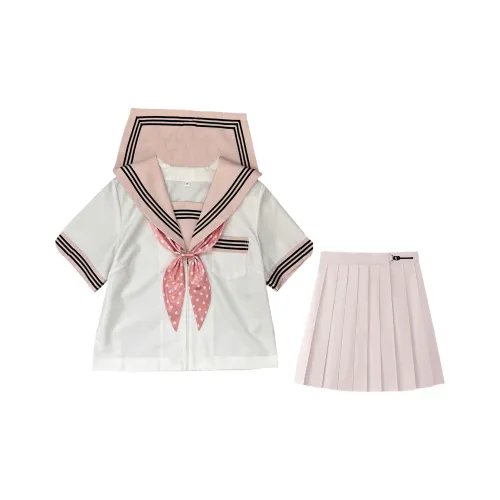 SHENBEI JK Сладкий розовый Короткий рукав + Короткая юбка + Сладкий розовый горошек Золотая рыбка Арочный Женские Комплекты с юбкой